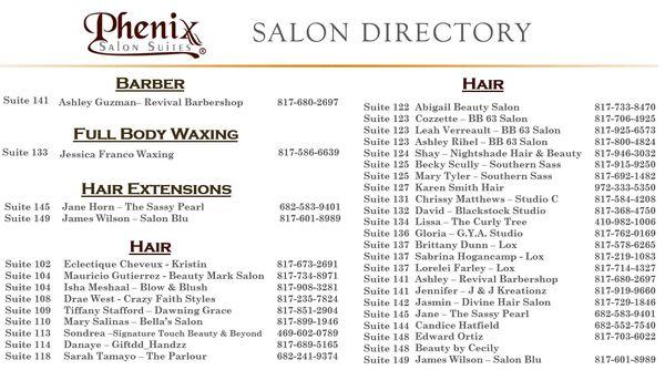 A list of our salon professionals