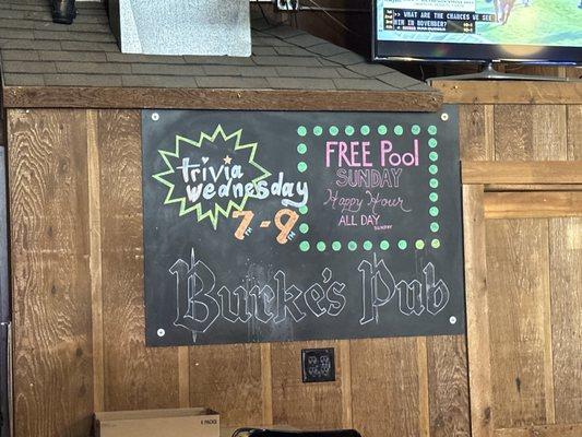 Trivia and pool specials!