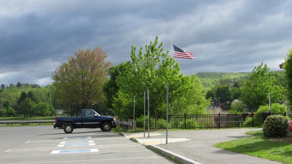 American Flag in front of Montague Recreation Center at Unity Park