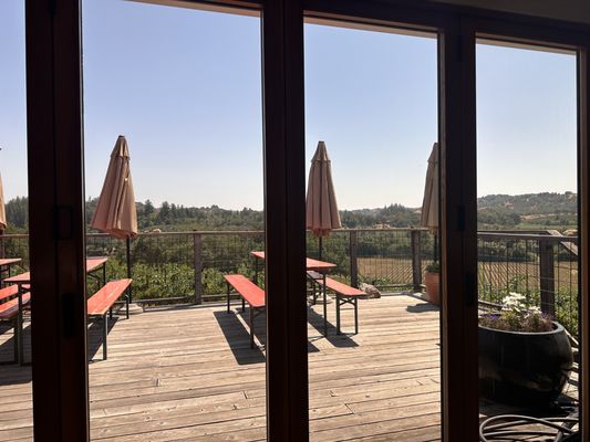 Patio outside the tasting room overlooking the vineyard