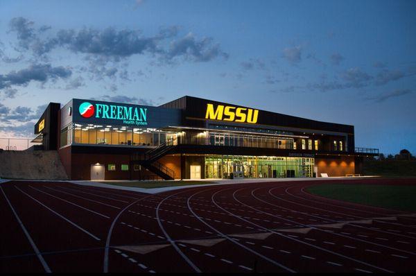 MSSU North End Zone Facility at night