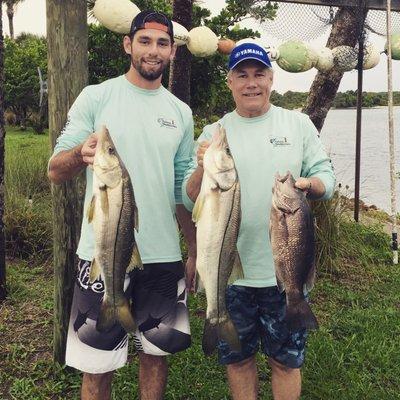 Clayton Schulz and Pete Schulz with Snook and Cubera Snapper caught in Jupiter Inlet