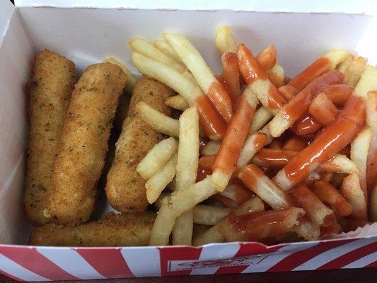 Mozz sticks and honey bbq fries