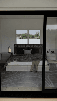 Detailed 3D rendering of interior master bedroom.