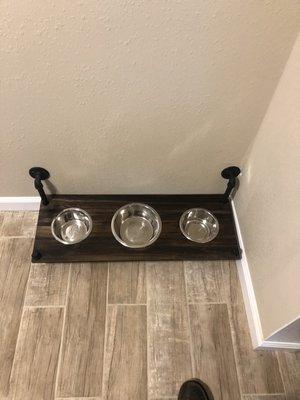 Custom dog bowl holder made from scratch, if you have an idea we can make it a reality!