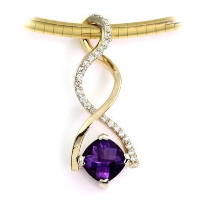 Beautiful  gold and diamond amethyst pendant hand crafted at Baytowne Jewelers