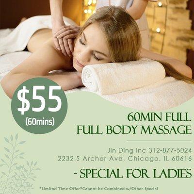 ONLY $55 - 60Min Massage - Special for Ladies