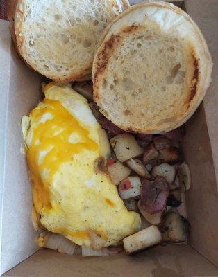 Western Omelette in takeout box