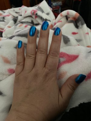 My awesome nails in a beautiful blue thanks to Karen yesterday!! Thanks again for making my nails neat and pretty!!!