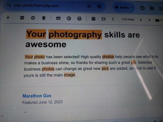 Your photo from Marathon Gas was featured
 Marathon Gas
 Featured June 12, 2023