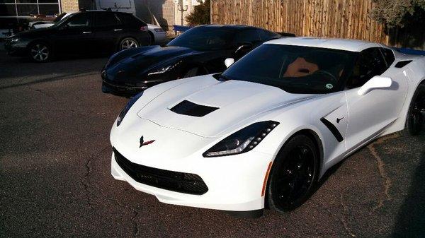 Two 2016 Z06 Corvettes Xpel Paint Protection Film installed on the Bumpers