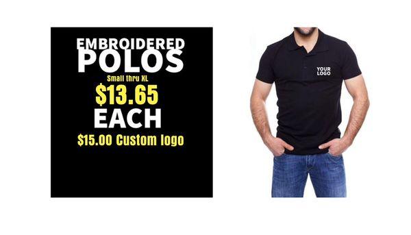 Custom logo embroidered on polos ; logo creation $15.00