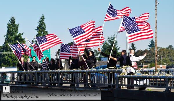 "Lakewood Salutes" Honoring our Military personnel and their families on the Freedom Bridge.