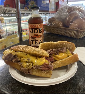 Roast beef and cheese sandwich