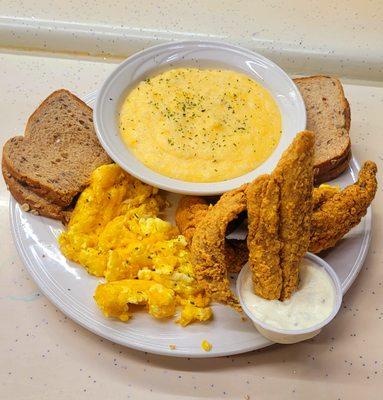 Grits, Egg & Toast with Fried Whiting's