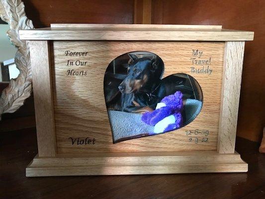 My artist created frame for Violet's memorial urn