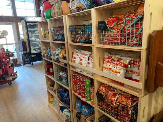 Variety of snacks and home decor items