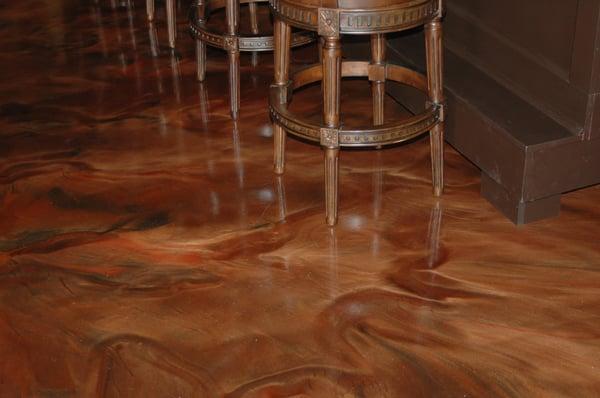 Multi colored epoxy flooring in Copper, Brass, and Coffee.  Call us to find out how we can transform your space.