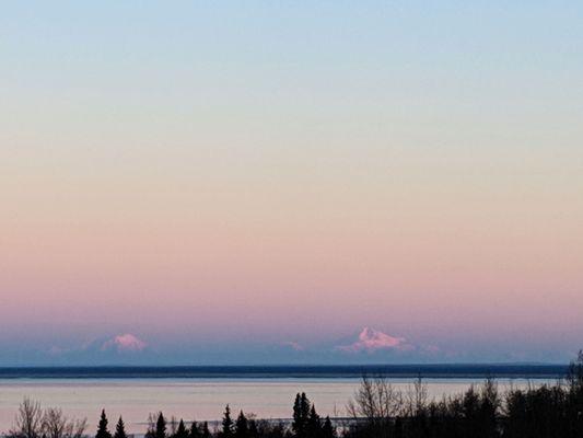 Rooftop view about 3-5miles from here. View of Denali at sunrise.