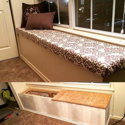 A custom built bench will give you extra storage and  comfort with a place to unwind and read a book by the window