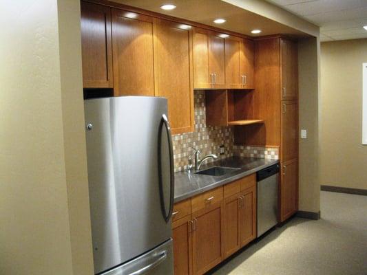 Kitchen/breakroom at a commercial tenant finish project.