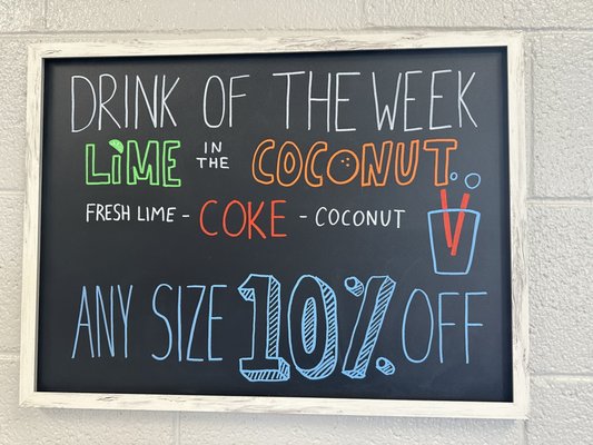 Drink of the week signage.