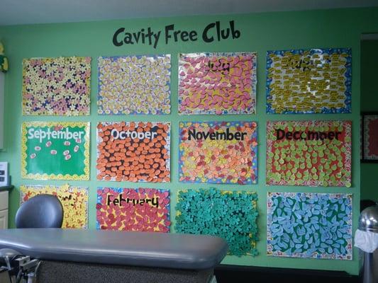 Your cavity-free kid gets to write their name on a little seasonally-themed magnet, and proudly put it on display.