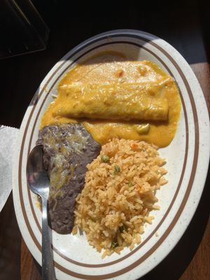 Kids cheese enchilada with rice and beans