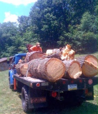 Knuckleboom crane service for loading, removing logs