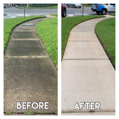 Sidewalk pressure washing before and after