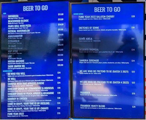 Beer to Go Menu 03/05/2024