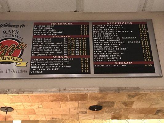 Menu as of July 2018