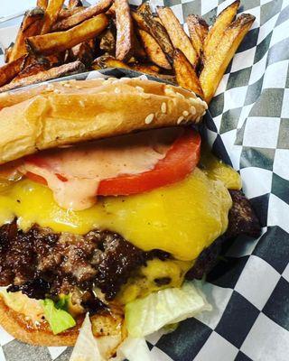 Double smash burger and hand cut fries