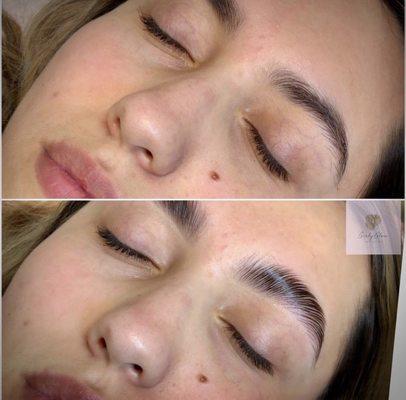 Before and after brow lamination