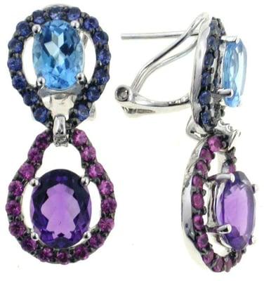 18K GOLD AMETHYST AND BLUE TOPAZ EARRINGS