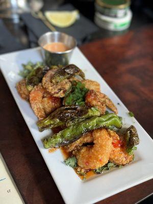 Crispy shrimp and shishito peppers (a must try!)