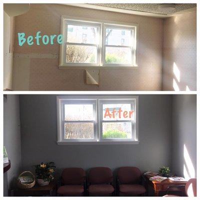 Before and after pics of our waiting room!