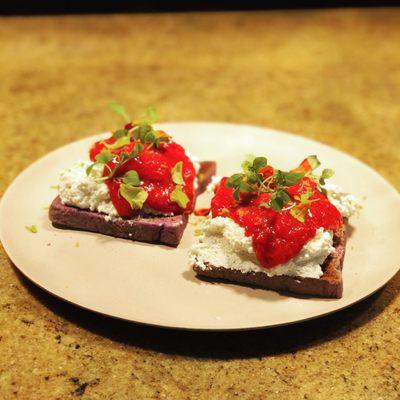 Brunch Special: Ube Toast with house made ricotta cheese & tropical jam