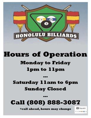 New Hours of Operation