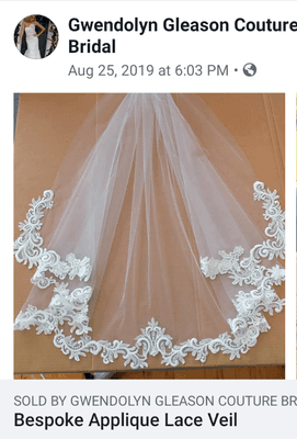 Custom Couture embroidered lace veil on fine net tulle