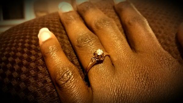 My beautiful engagement ring I received from my wonderful fiance which he got from Robertson Jewelers.