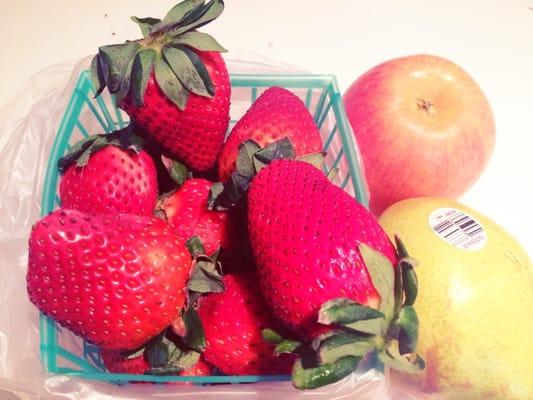 Strawberries and an organic apple and a pear!