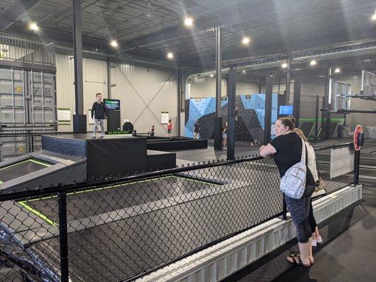 The climbing wall is a great hit! Especially with the squishy mat at the bottom, so kids can fall off once they climb as high as they dare.