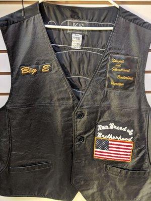 Custom embroidery and chenille patches on motorcycle vest