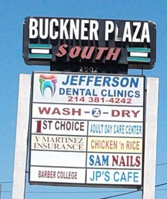 Buckner Plaza South is directly across Buckner Blvd from the Fiesta Supermarket.  Look for the sign pictured here.