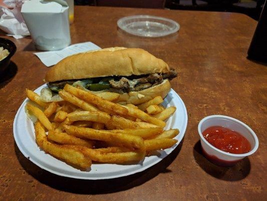 Cheese steak and fries