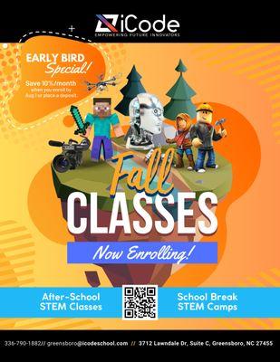 Fall into an awesome school year by enrolling your kids in one of  iCode Greensboro's STEM after school programs! Visit our website.