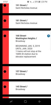 1 train no service at 168th Street station