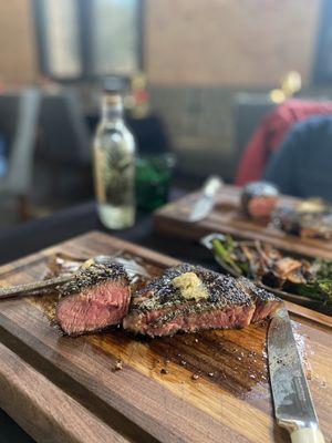 Left: filet mignon. Right: 35 aged ribeye.