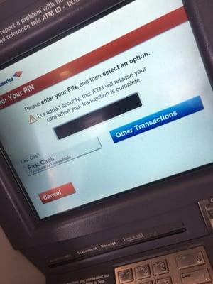 10:30 am bank atm is broken  forced to use another store Atm because they don't no why it's broken